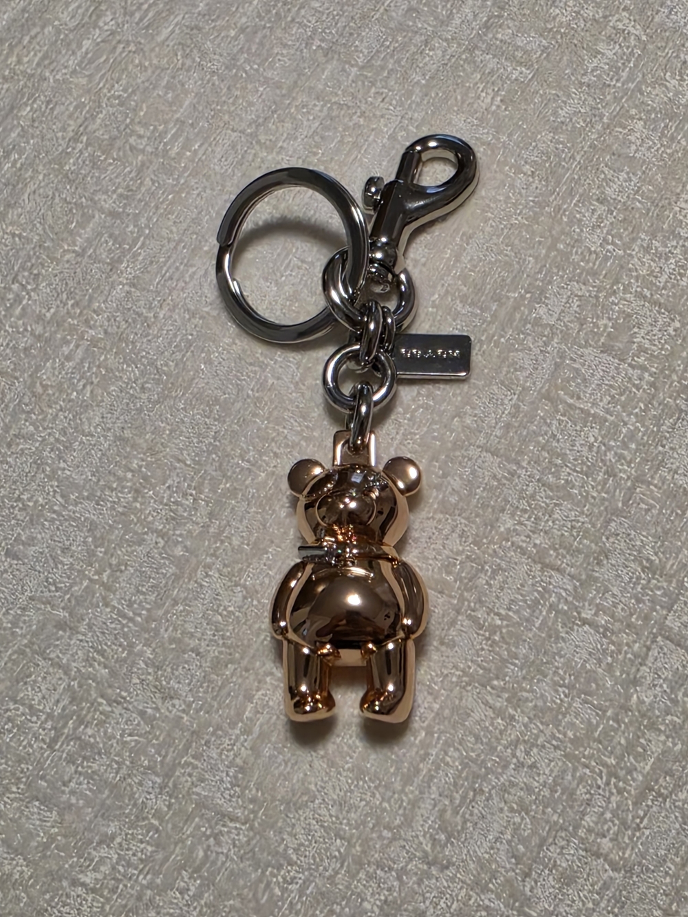 Coach Rose Gold & Silver Bear Keychain Charm